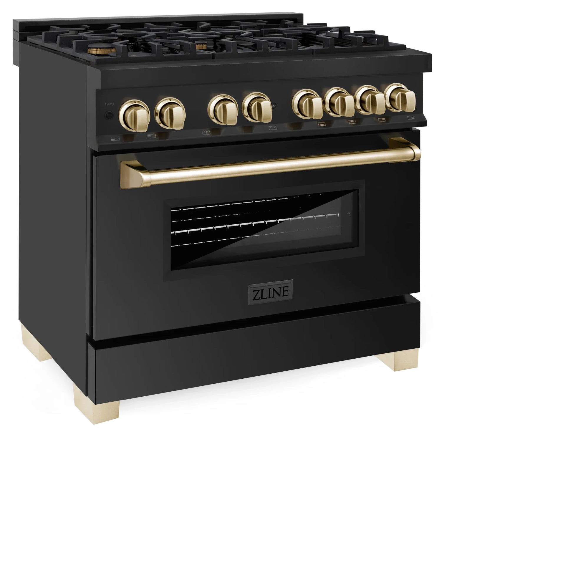 ZLINE Autograph Edition 36" Dual Fuel Range with Gas Stove and Electric Oven - Black Stainless Steel, Champagne Bronze Accents