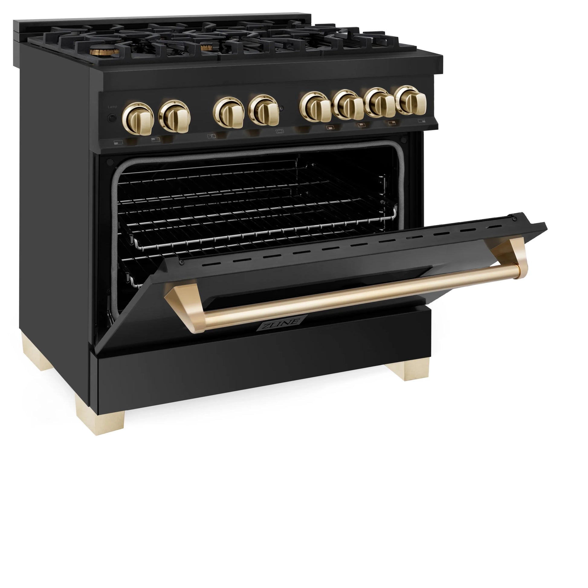 ZLINE Autograph Edition 36" Dual Fuel Range with Gas Stove and Electric Oven - Black Stainless Steel with Gold Accents