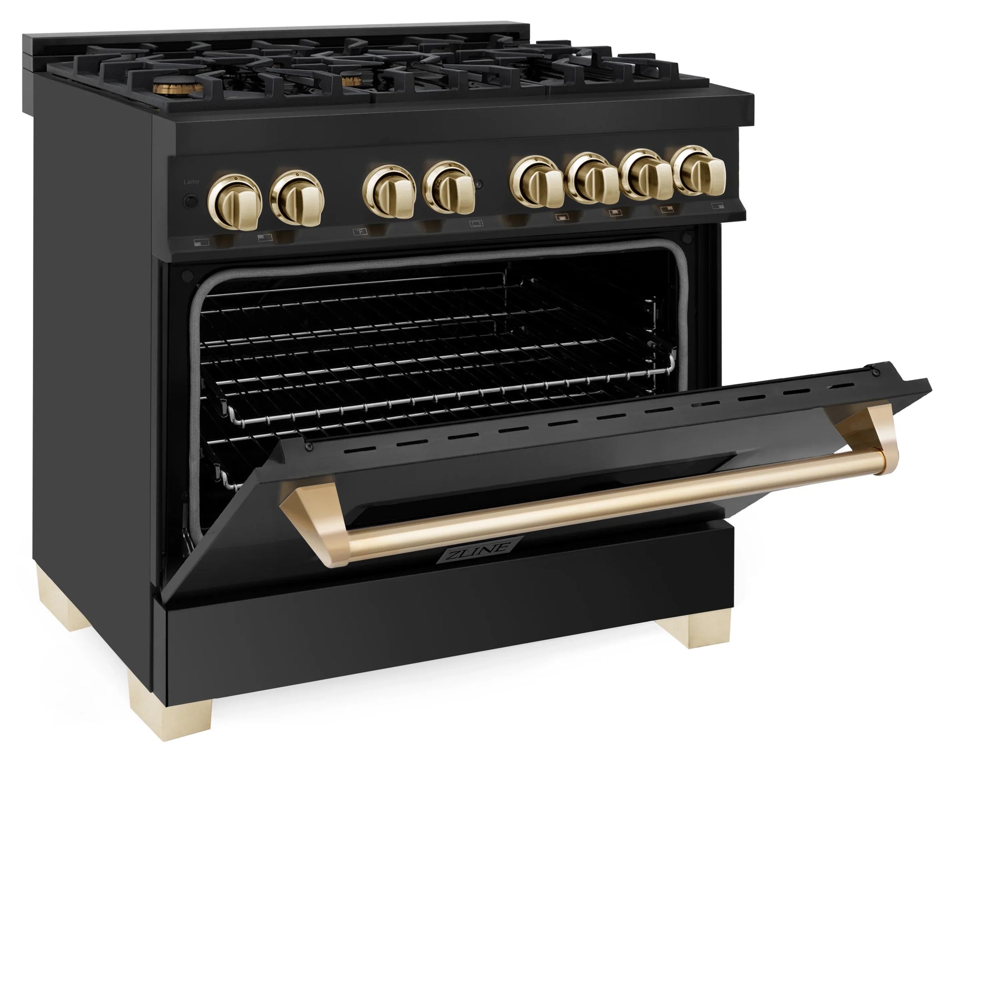 ZLINE Autograph Edition 36" Dual Fuel Range with Gas Stove and Electric Oven - Black Stainless Steel, Champagne Bronze Accents