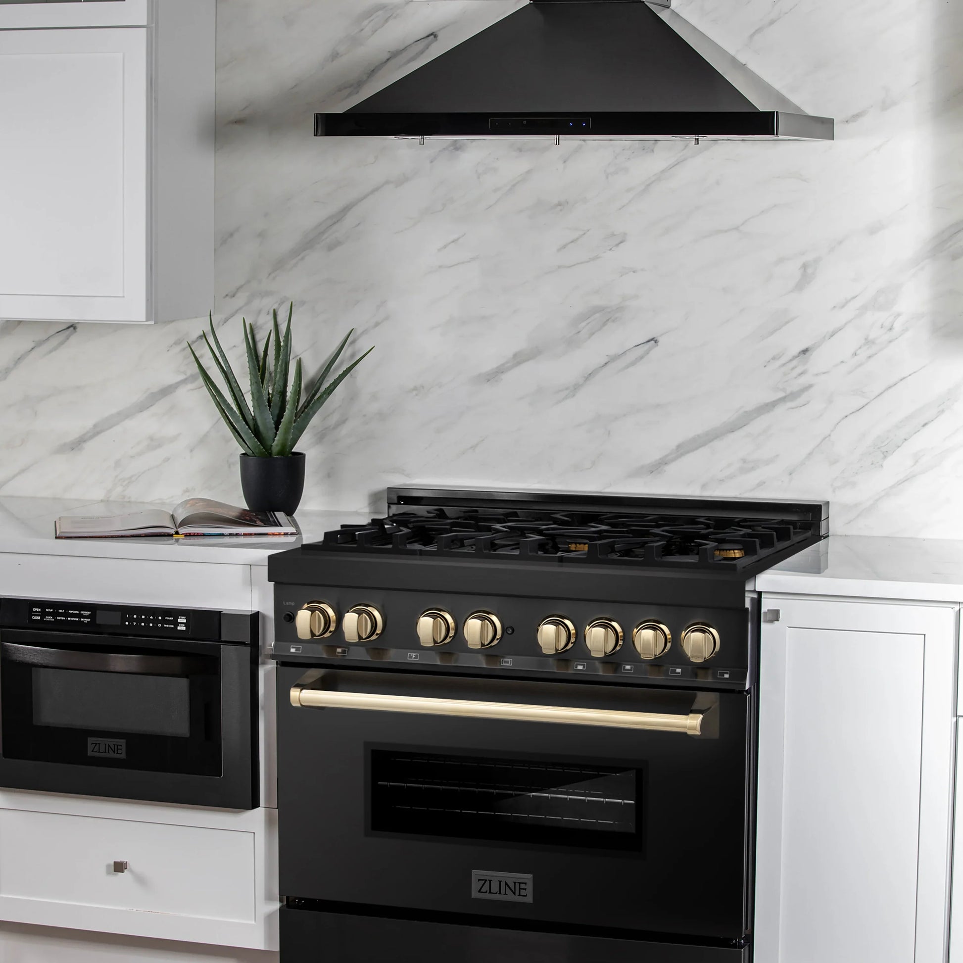 ZLINE Autograph Edition 36" Dual Fuel Range with Gas Stove and Electric Oven - Black Stainless Steel, Champagne Bronze Accents