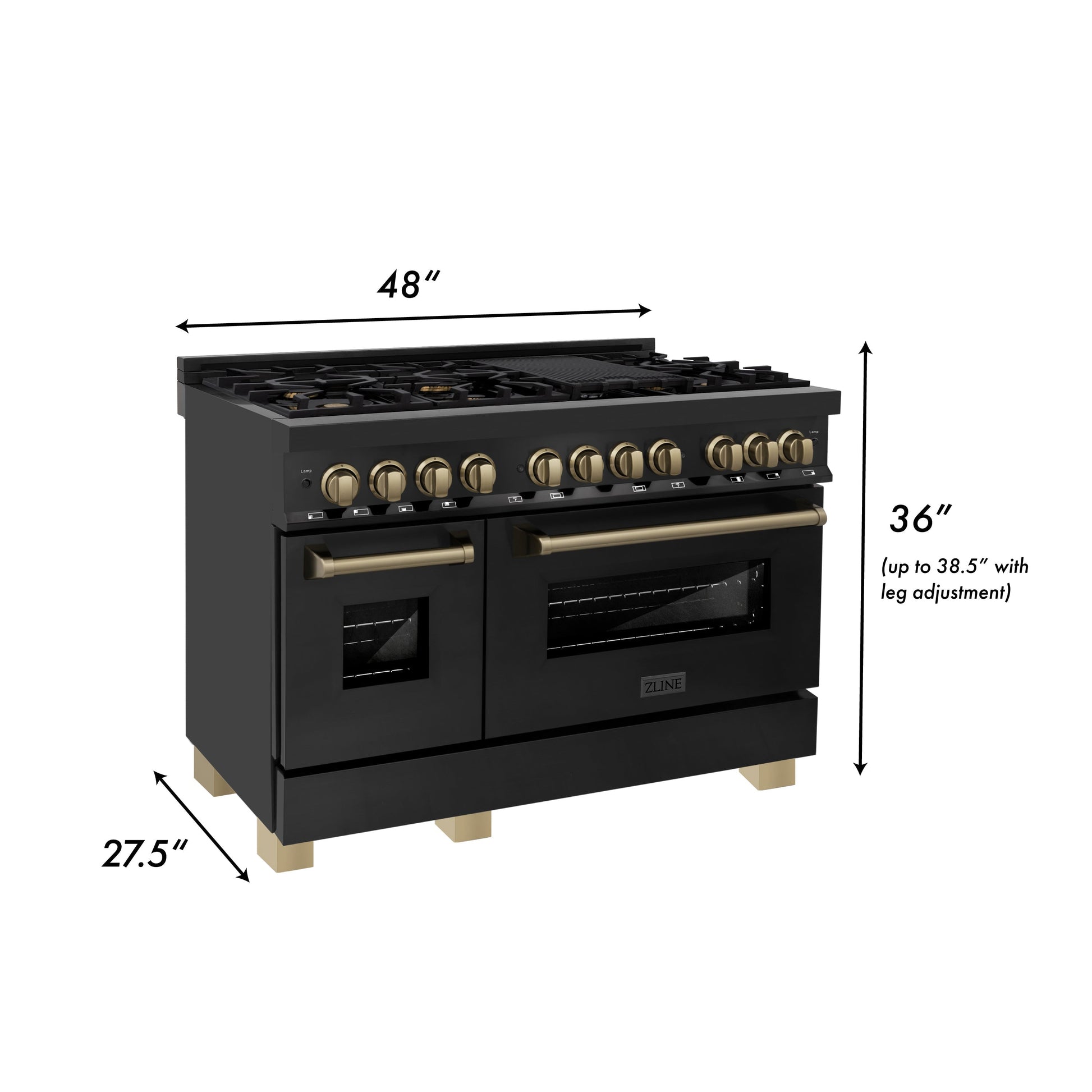 ZLINE Autograph Edition 48" Dual Fuel Range with Gas Stove and Electric Oven - Black Stainless Steel with Accents