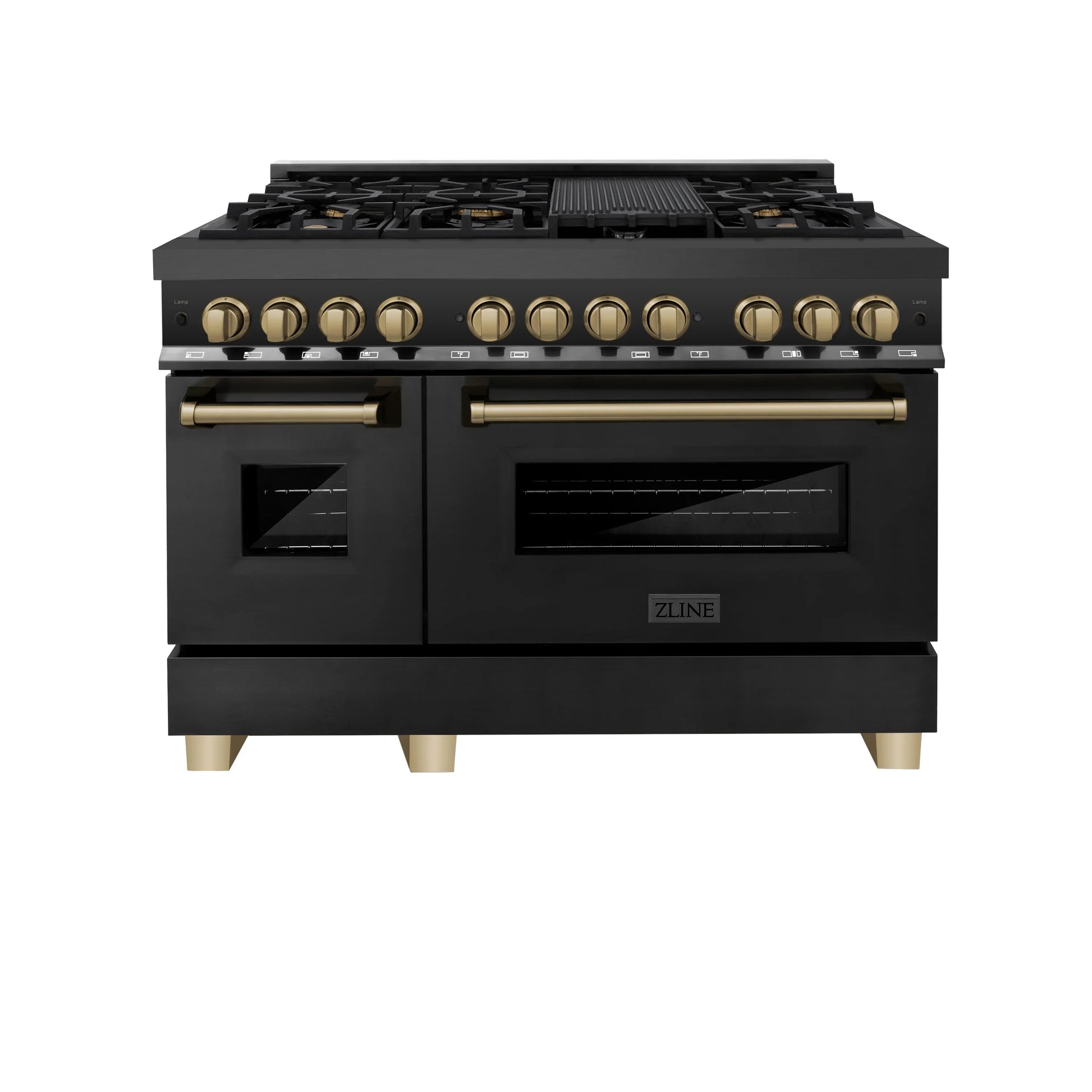 ZLINE Autograph Edition 48" Dual Fuel Range with Gas Stove and Electric Oven - Black Stainless Steel, Champagne Bronze Accents