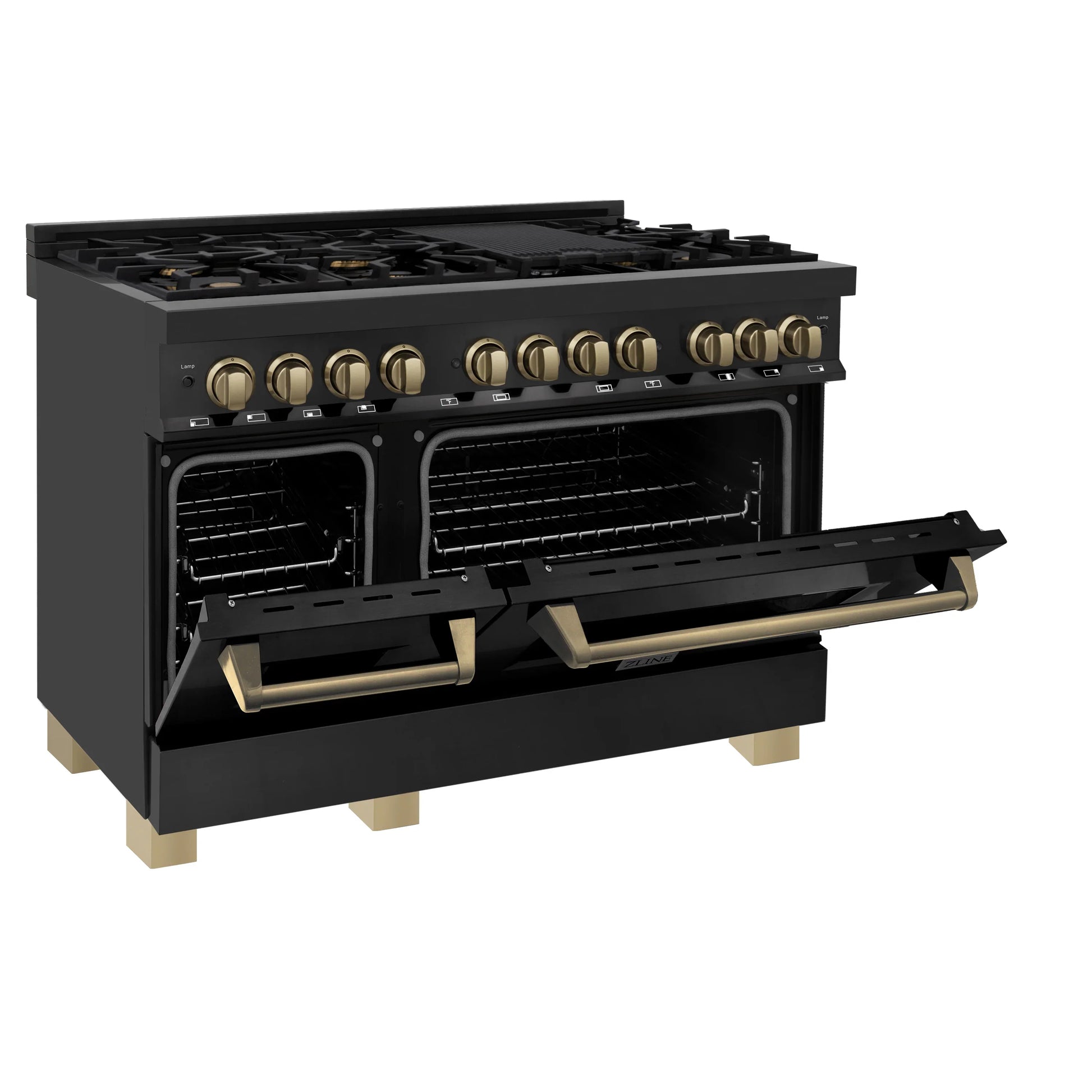 ZLINE Autograph Edition 48" Dual Fuel Range with Gas Stove and Electric Oven - Black Stainless Steel, Champagne Bronze Accents