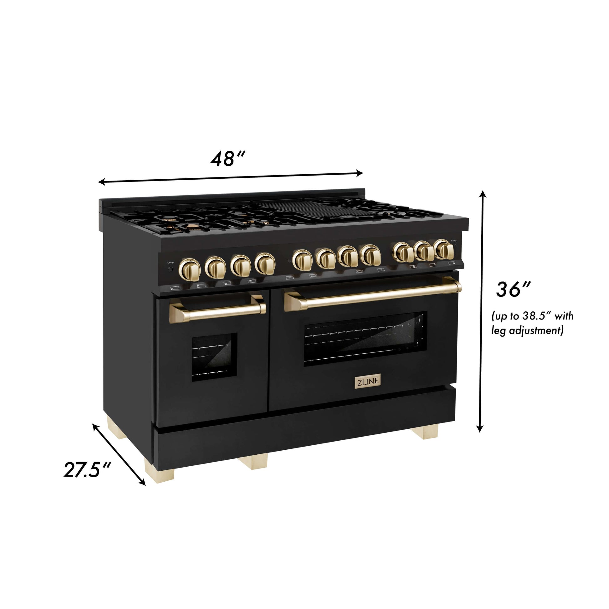 ZLINE 2-Appliance 48" Autograph Edition Kitchen Package with Black Stainless Steel Dual Fuel Range and Range Hood with Polished Gold Accents
