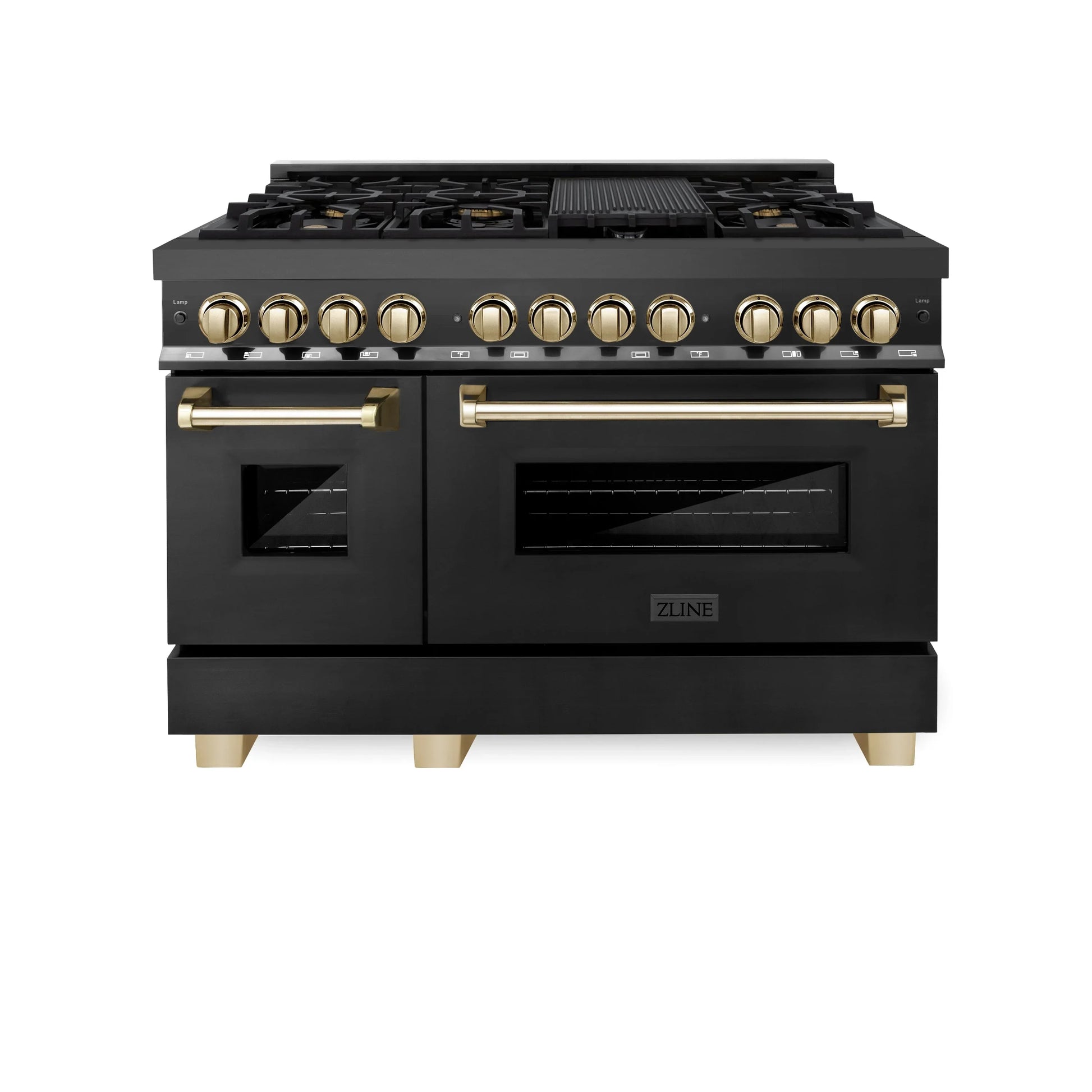 ZLINE Autograph Edition 48" Dual Fuel Range with Gas Stove and Electric Oven - Black Stainless Steel with Gold Accents