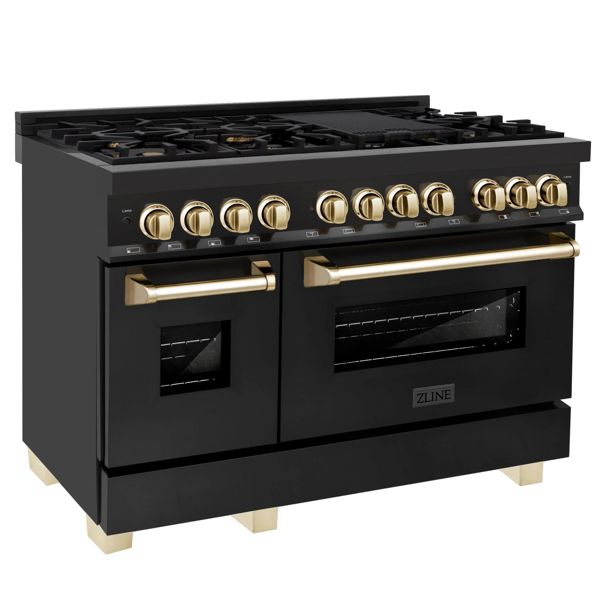 ZLINE Autograph Edition 48" Dual Fuel Range with Gas Stove and Electric Oven - Black Stainless Steel with Gold Accents