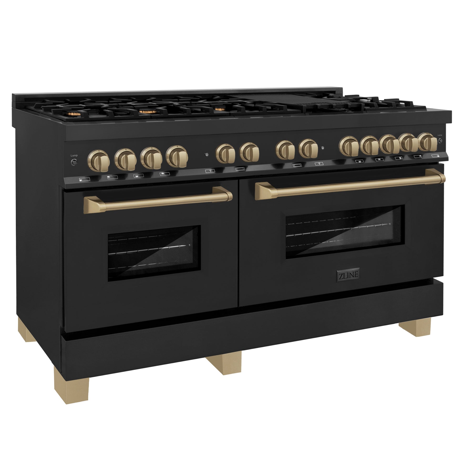 ZLINE Autograph Edition 60" Dual Fuel Range with Gas Stove and Electric Oven - Black Stainless Steel with Accents