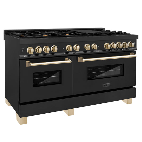 ZLINE Autograph Edition 60" Dual Fuel Range with Gas Stove and Electric Oven - Black Stainless Steel with Accents