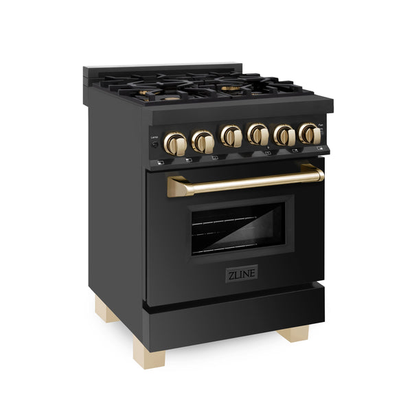 ZLINE Autograph Edition 24" Range with Gas Stove and Gas Oven - Black Stainless Steel with Accents