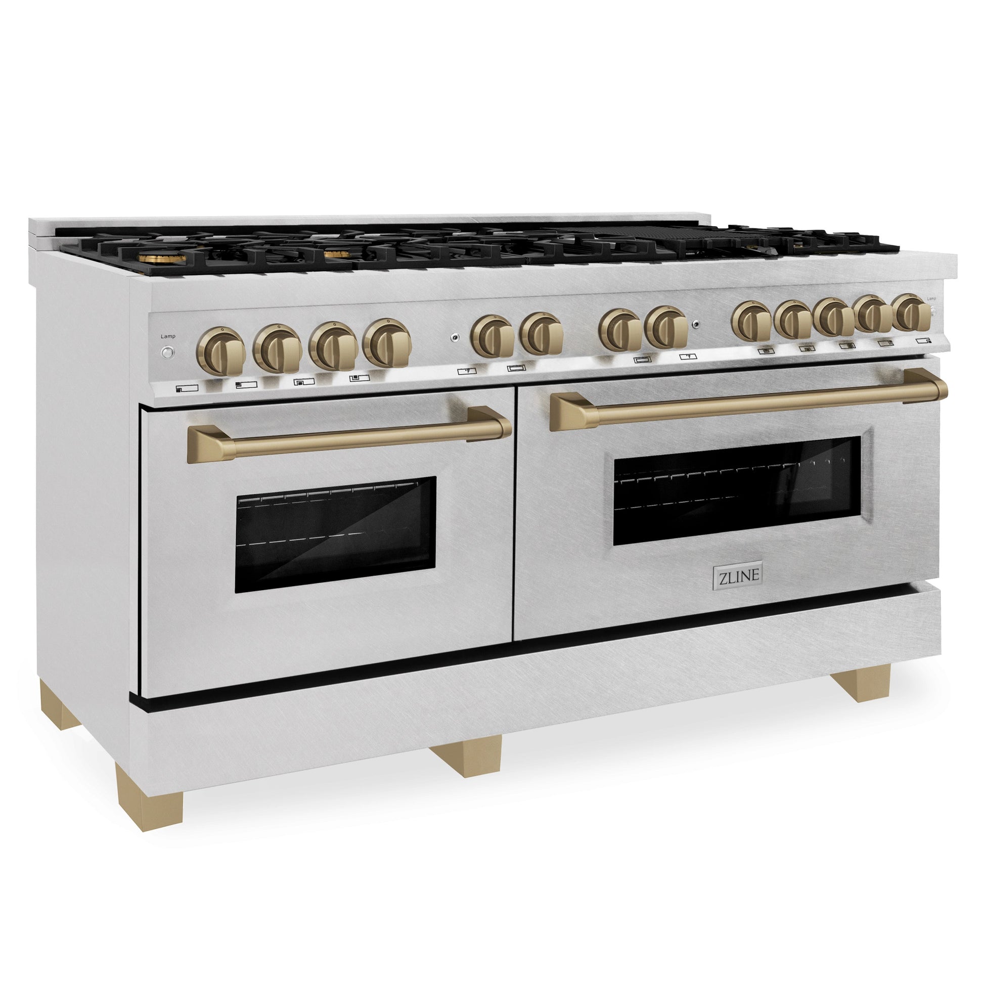 ZLINE Autograph Edition 60" Dual Fuel Range with Gas Stove and Electric Oven - DuraSnow Stainless Steel with Accents