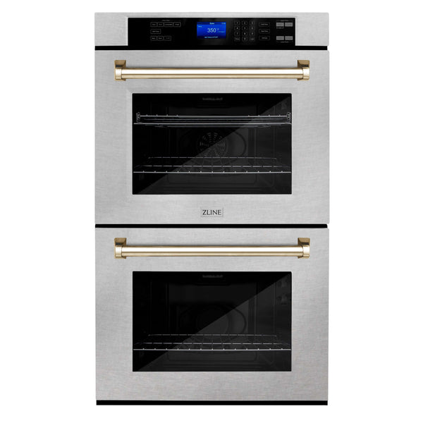 ZLINE 30" Autograph Edition Electric Double Wall Oven - DuraSnow Stainless Steel with Accents, Self Clean, True Convection