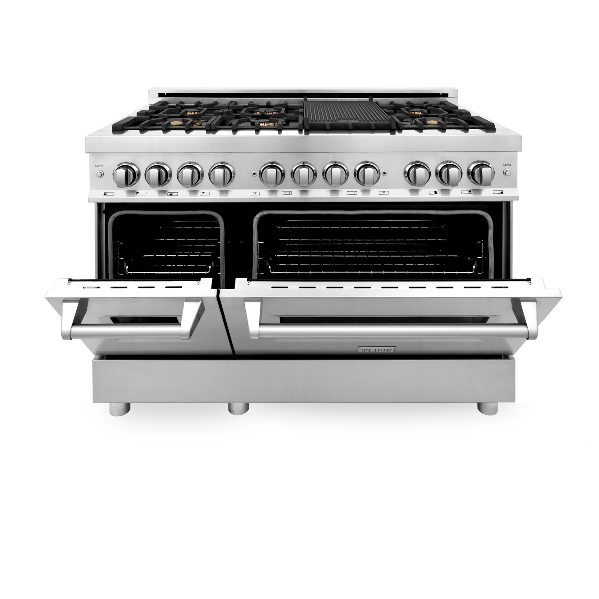 ZLINE 48" Dual Fuel Range - Stainless Steel with Brass Burners, Gas Stove, and Electric Oven