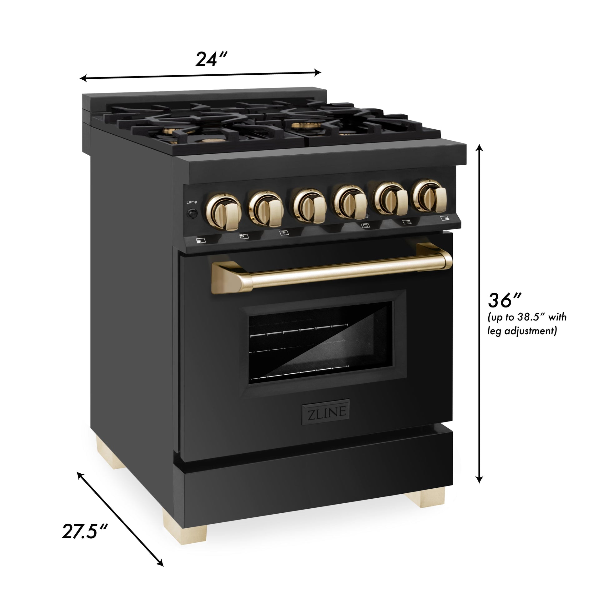 ZLINE Autograph Edition 24" Dual Fuel Range with Gas Stove and Electric Oven - Black Stainless Steel with Accents