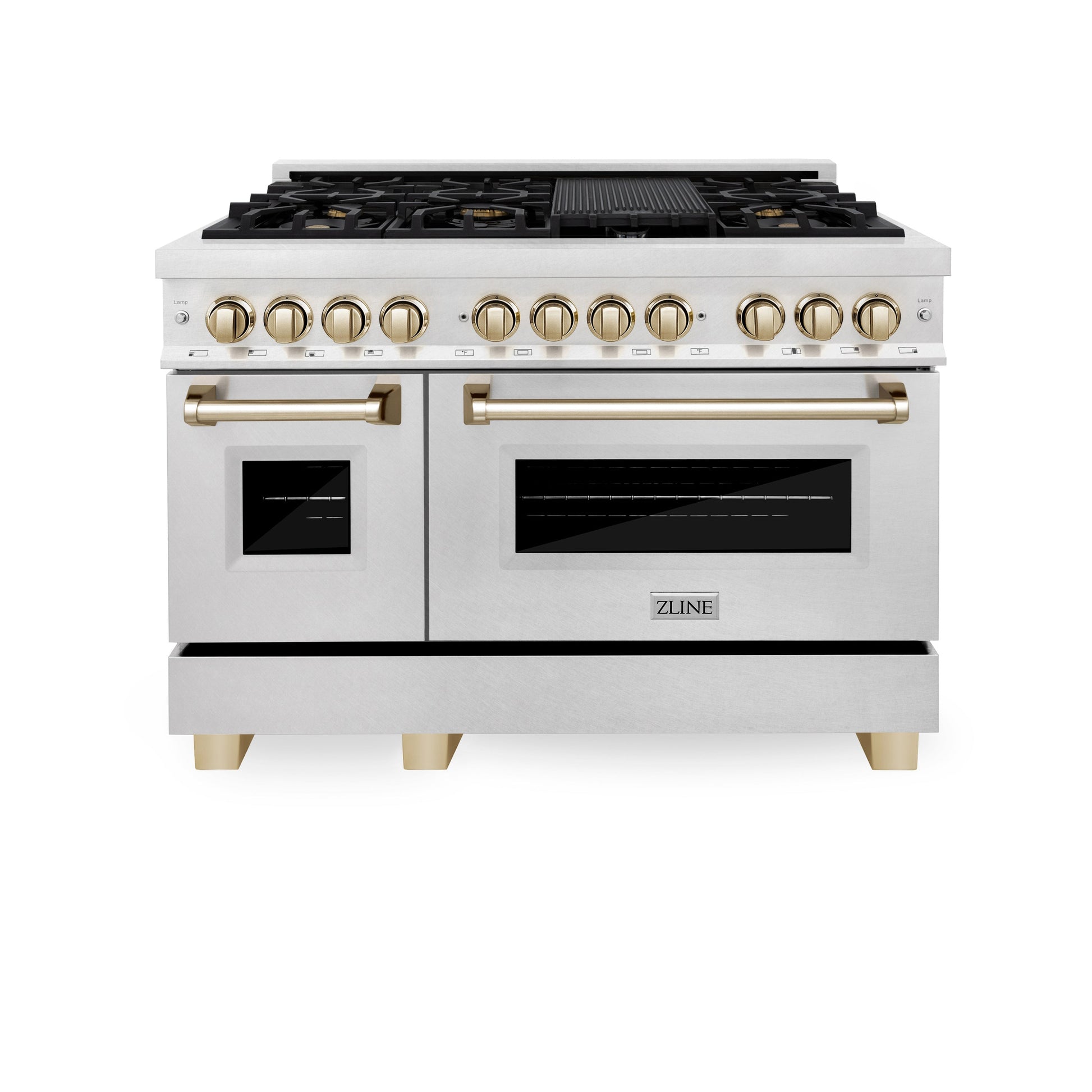 ZLINE Autograph Edition 48" Dual Fuel Range with Gas Stove and Electric Oven - Fingerprint Resistant Stainless Steel with Accents
