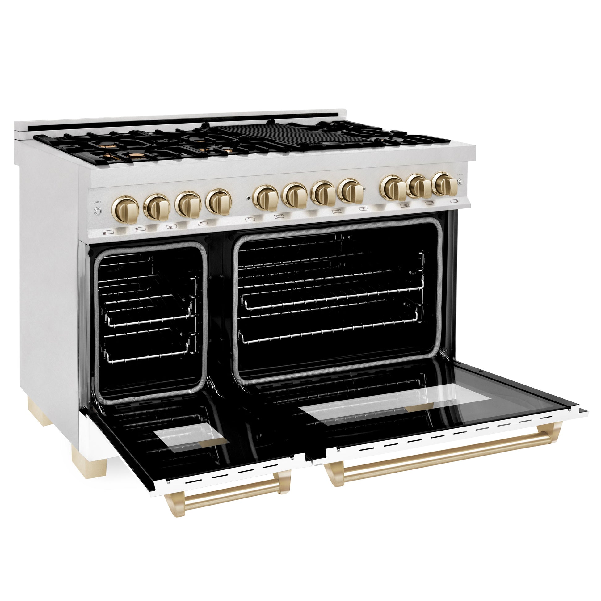 ZLINE Autograph Edition 48" Dual Fuel Range with Gas Stove and Electric Oven - DuraSnow Stainless Steel with Matte White Door and Accents
