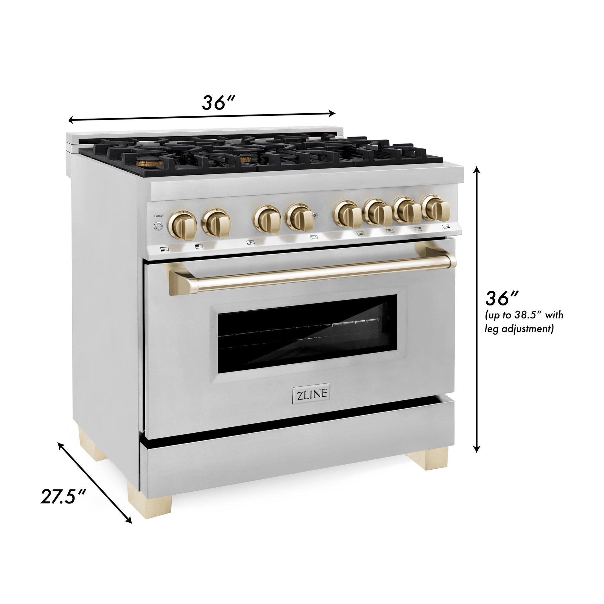 ZLINE 3-Appliance 36" Autograph Edition Kitchen Package with Stainless Steel Dual Fuel Range, Range Hood, and Dishwasher with Polished Gold Accents