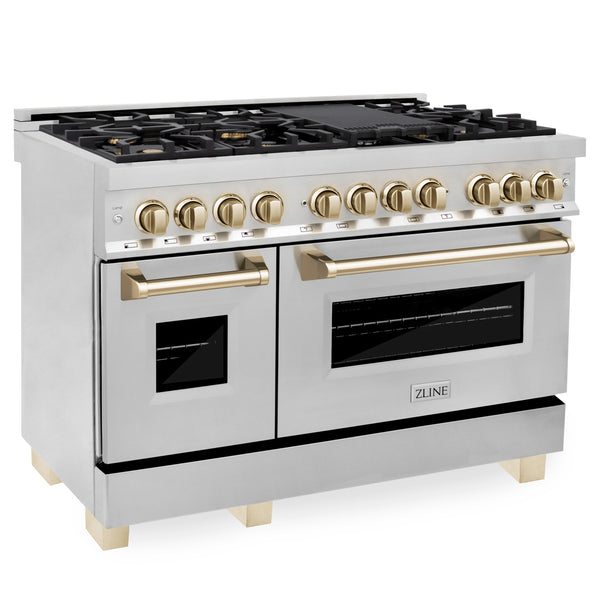 ZLINE Autograph Edition 48" Dual Fuel Range with Gas Stove and Electric Oven - Stainless Steel with Accents