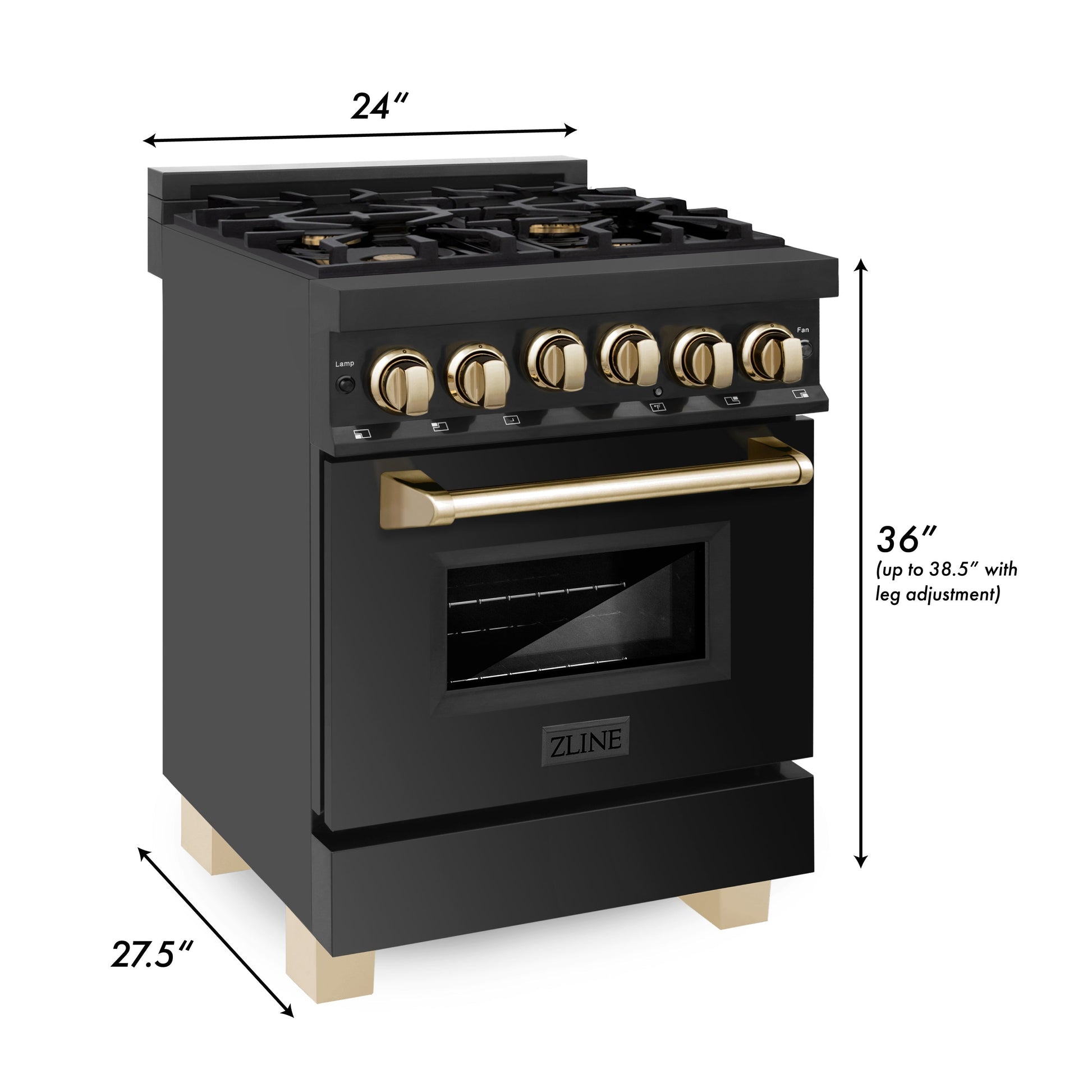 ZLINE Autograph Edition 24" Range with Gas Stove and Gas Oven - Black Stainless Steel with Accents