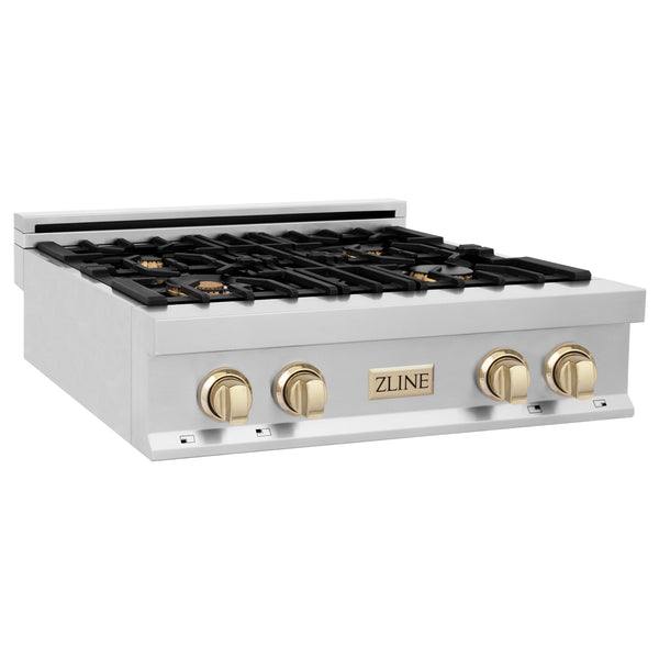 ZLINE Autograph Edition 30" Porcelain 4 Gas Burners Rangetop - Stainless Steel with Accents