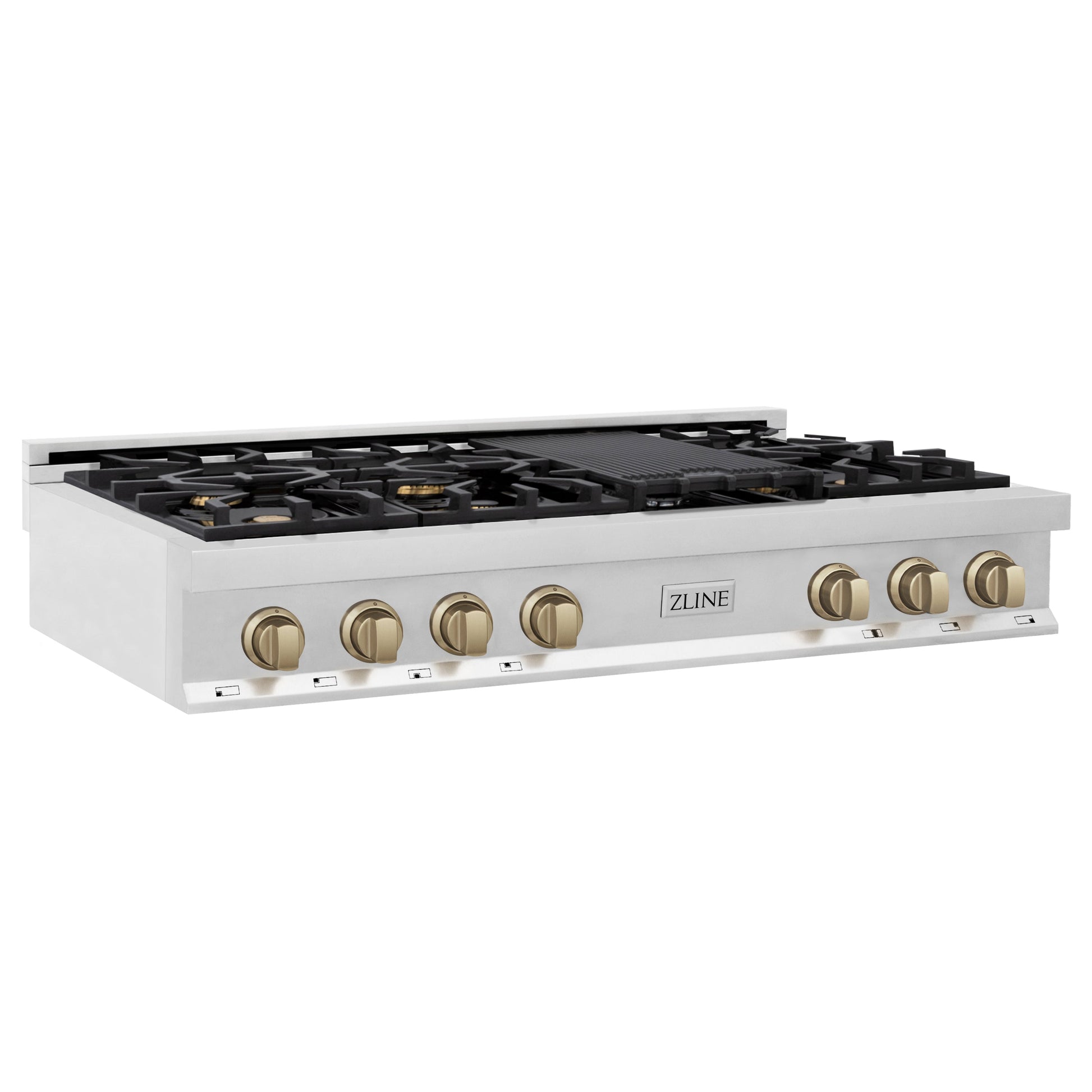 ZLINE Autograph Edition 48" Porcelain Rangetop with 7 Gas Burners - Stainless Steel with Accents