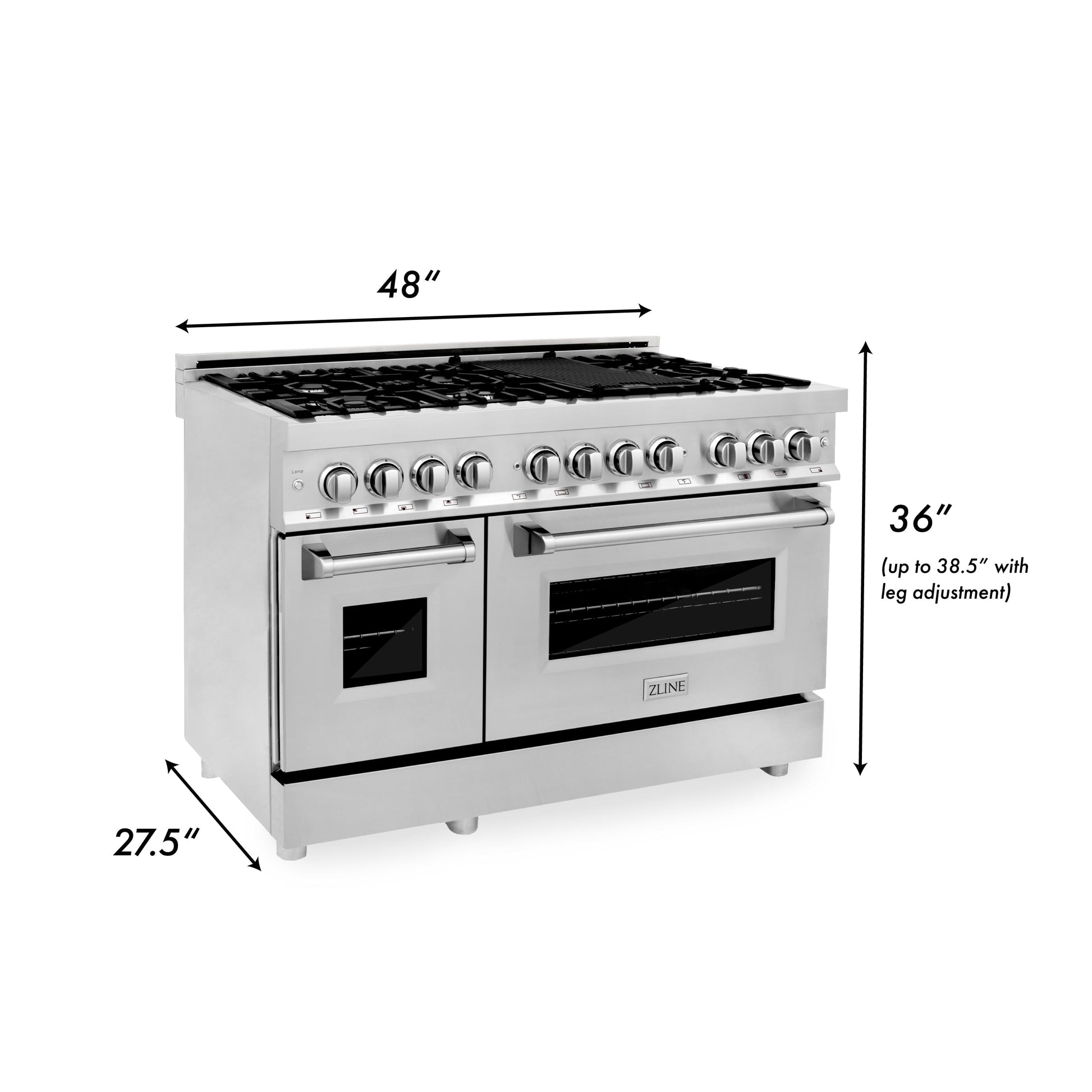 ZLINE 48" Dual Fuel Range with Electric Oven and Gas Cooktop with Griddle - Stainless Steel