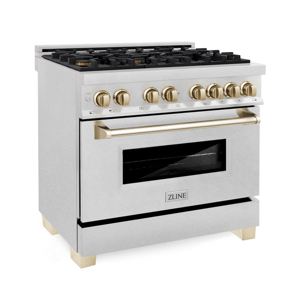 ZLINE Autograph Edition 36" Dual Fuel Range with Gas Stove and Electric Oven - Fingerprint Resistant Stainless Steel with Accents
