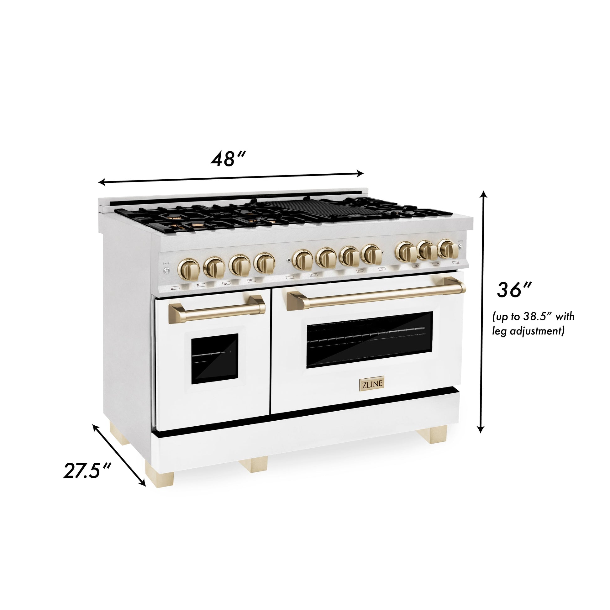 ZLINE Autograph Edition 48" Dual Fuel Range with Gas Stove and Electric Oven - DuraSnow Stainless Steel with Matte White Door and Accents