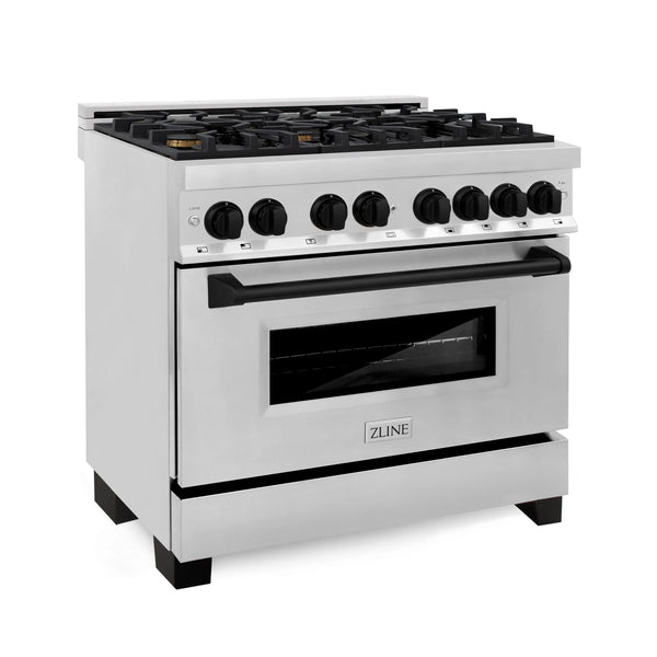ZLINE Autograph Edition 36" Dual Fuel Range - Gas Stove and Electric Oven, Stainless Steel with Matte Black Accents