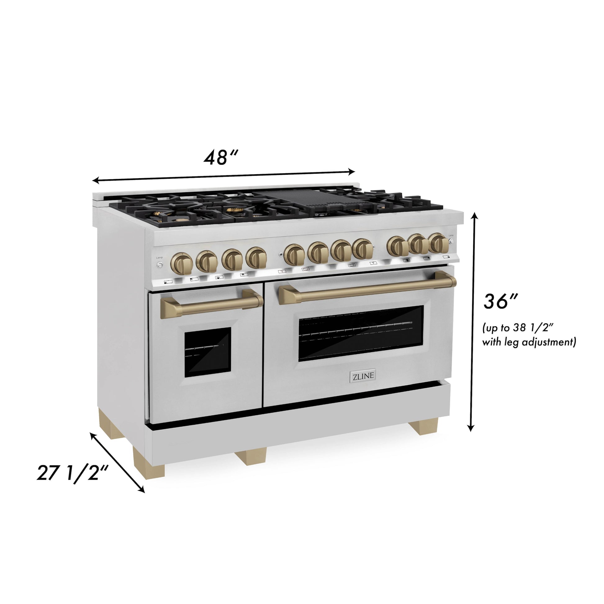 ZLINE 2-Appliance 48" Autograph Edition Kitchen Package with Stainless Steel Dual Fuel Range and Range Hood with Champagne Bronze Accents
