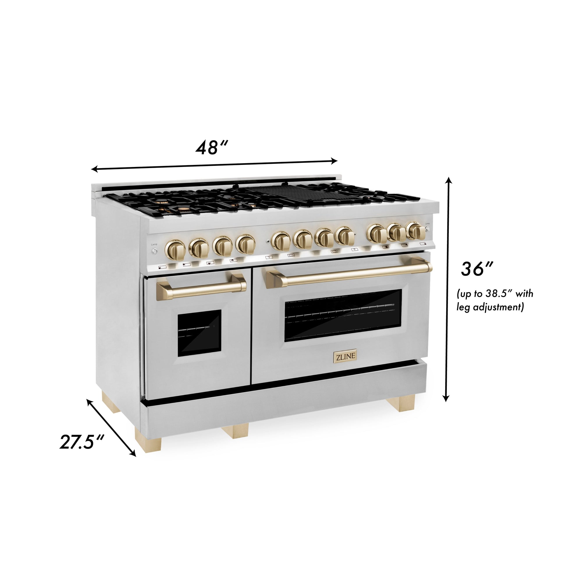 ZLINE 2-Appliance 48" Autograph Edition Kitchen Package with Stainless Steel Dual Fuel Range and Range Hood with Polished Gold Accents
