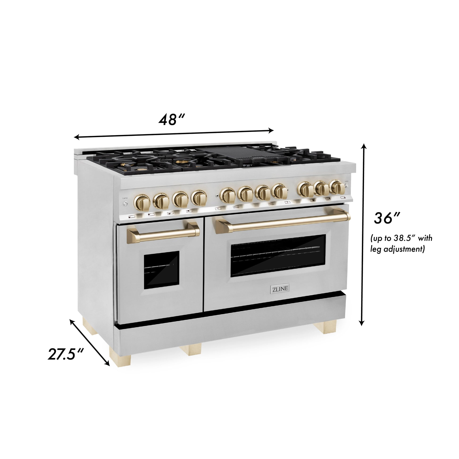 ZLINE 3-Appliance 48" Autograph Edition Kitchen Package with Stainless Steel Dual Fuel Range, Range Hood, and Dishwasher with Polished Gold Accents