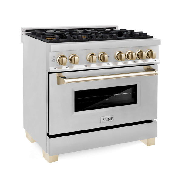 ZLINE Autograph Edition 36" Dual Fuel Range with Gas Stove and Electric Oven - Stainless Steel with Accents