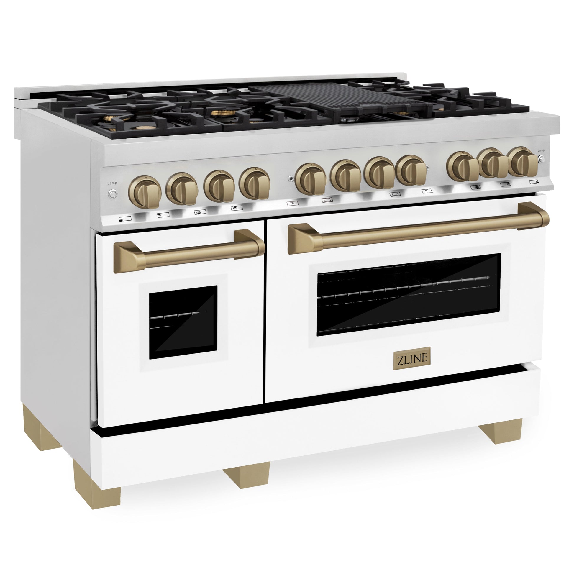 ZLINE Autograph Edition 48" Dual Fuel Range with Gas Stove and Electric Oven - Stainless Steel with Matte White Door and Accents