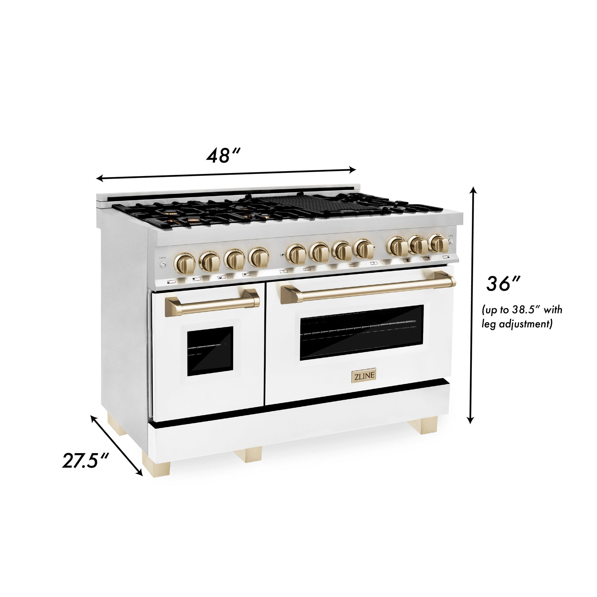 ZLINE 3-Appliance 48" Autograph Edition Kitchen Package with Stainless Steel Dual Fuel Range with Matte White Door, Range Hood, and Dishwasher with Polished Gold Accents