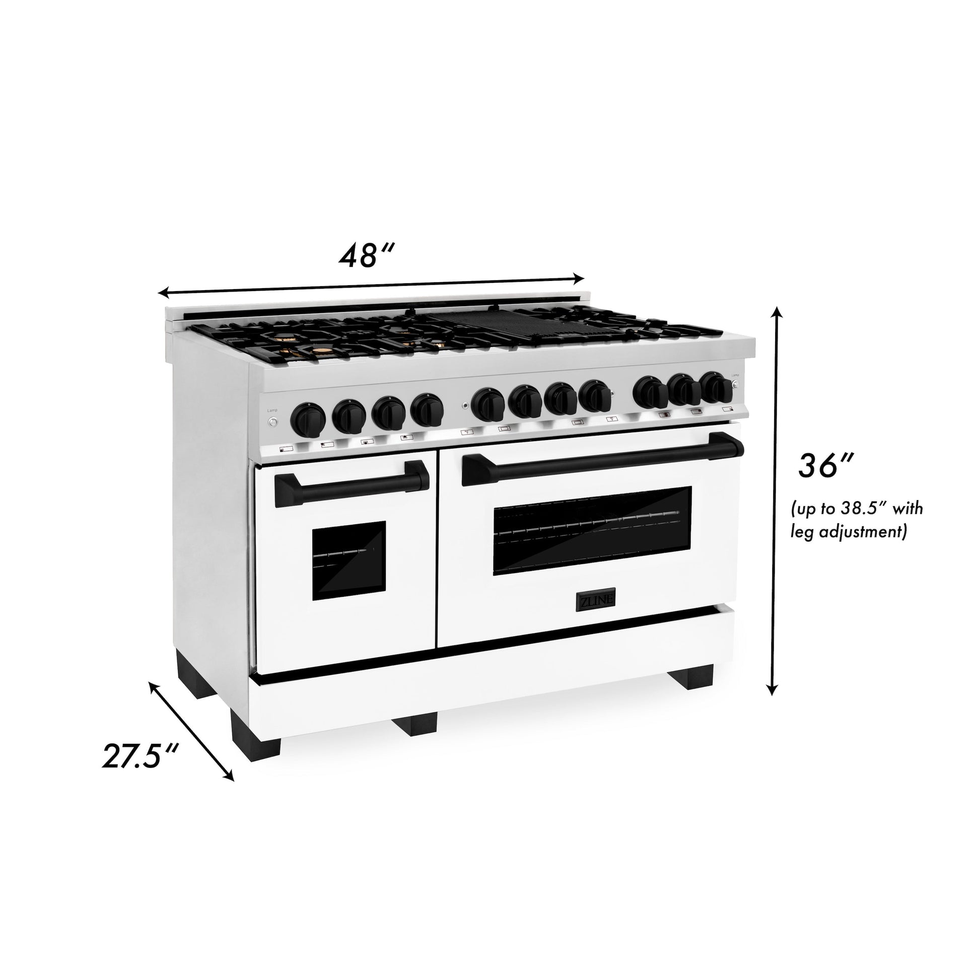 ZLINE 3-Appliance 48" Autograph Edition Kitchen Package with Stainless Steel Dual Fuel Range with White Matte Door, Range Hood, and Dishwasher with Matte Black Accents