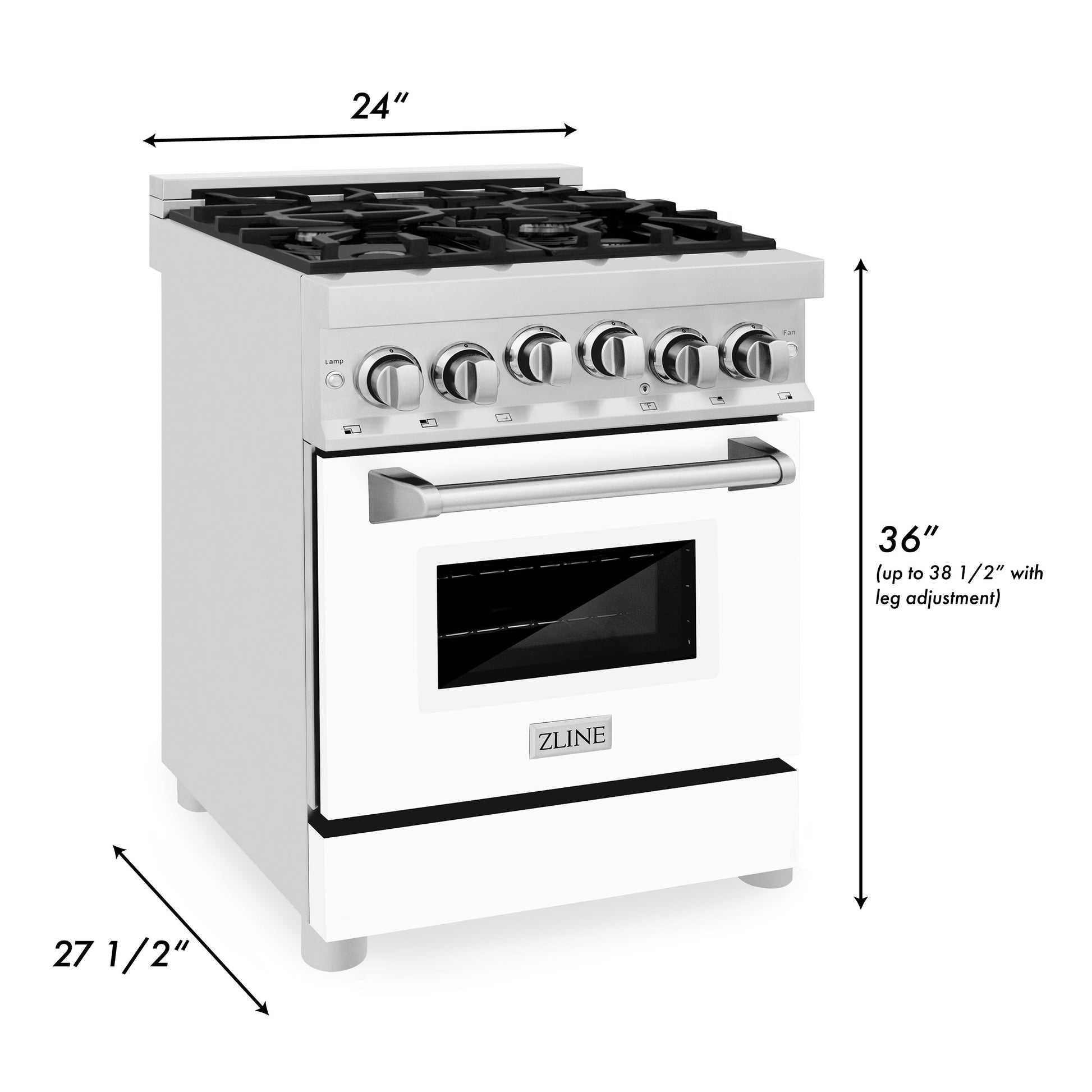 ZLINE 24" Gas Oven and Cooktop Range with Griddle - Stainless Steel with Matte White Door