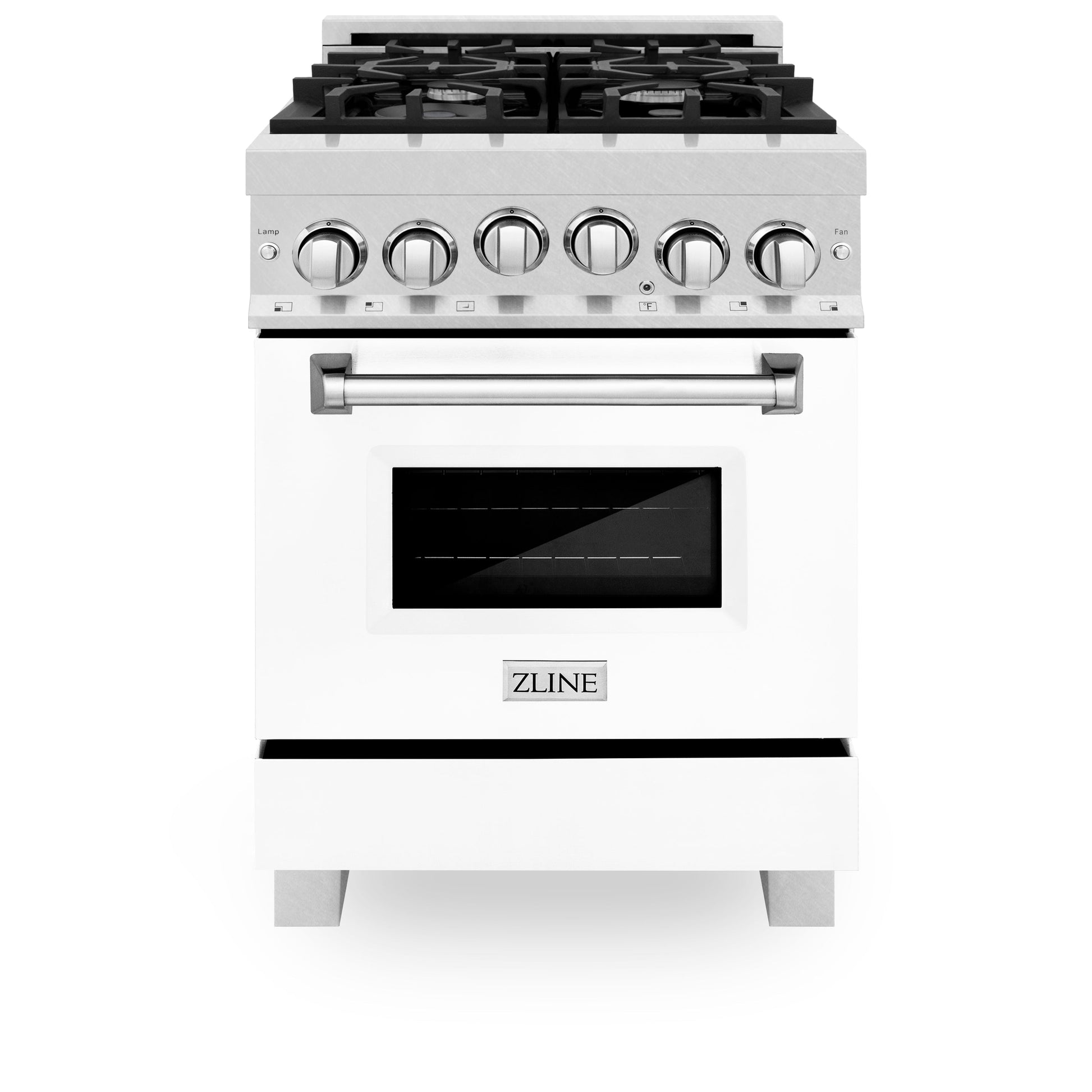 ZLINE 24" Gas Oven and Cooktop Range with Griddle - DuraSnow Stainless Steel with Matte White Door