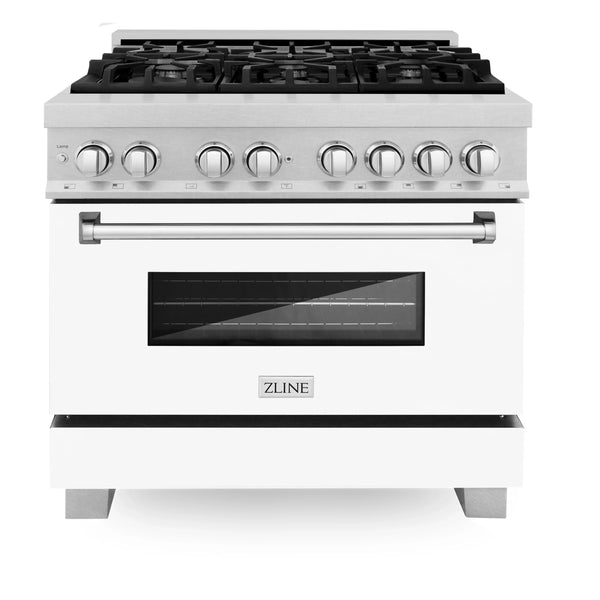 ZLINE 36" Dual Fuel Range - Gas Stove and Electric Oven, Fingerprint Resistant Stainless Steel with Matte White Door