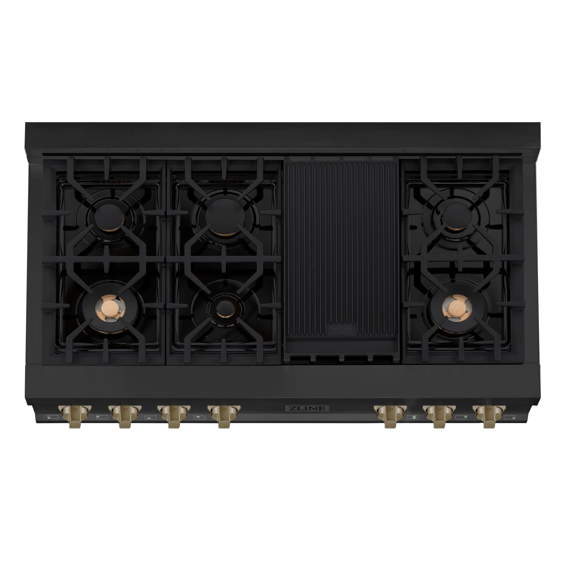 ZLINE Autograph Edition 48" Porcelain 7 Burner Gas Rangetop - Black Stainless Steel with Accents