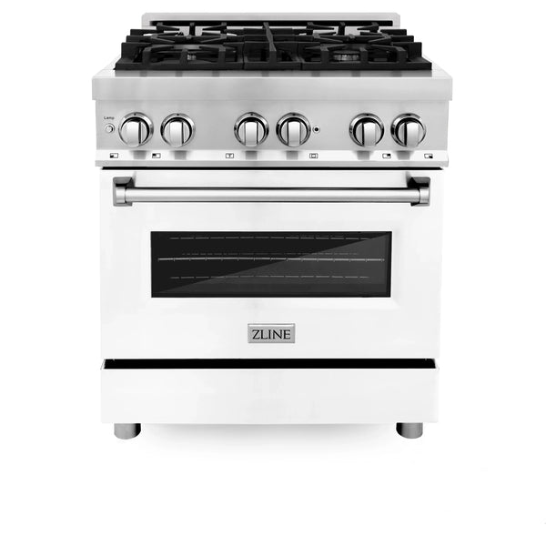 ZLINE 30" Dual Fuel Range - Stainless Steel with White Matte Door, Gas Stove, and Electric Oven