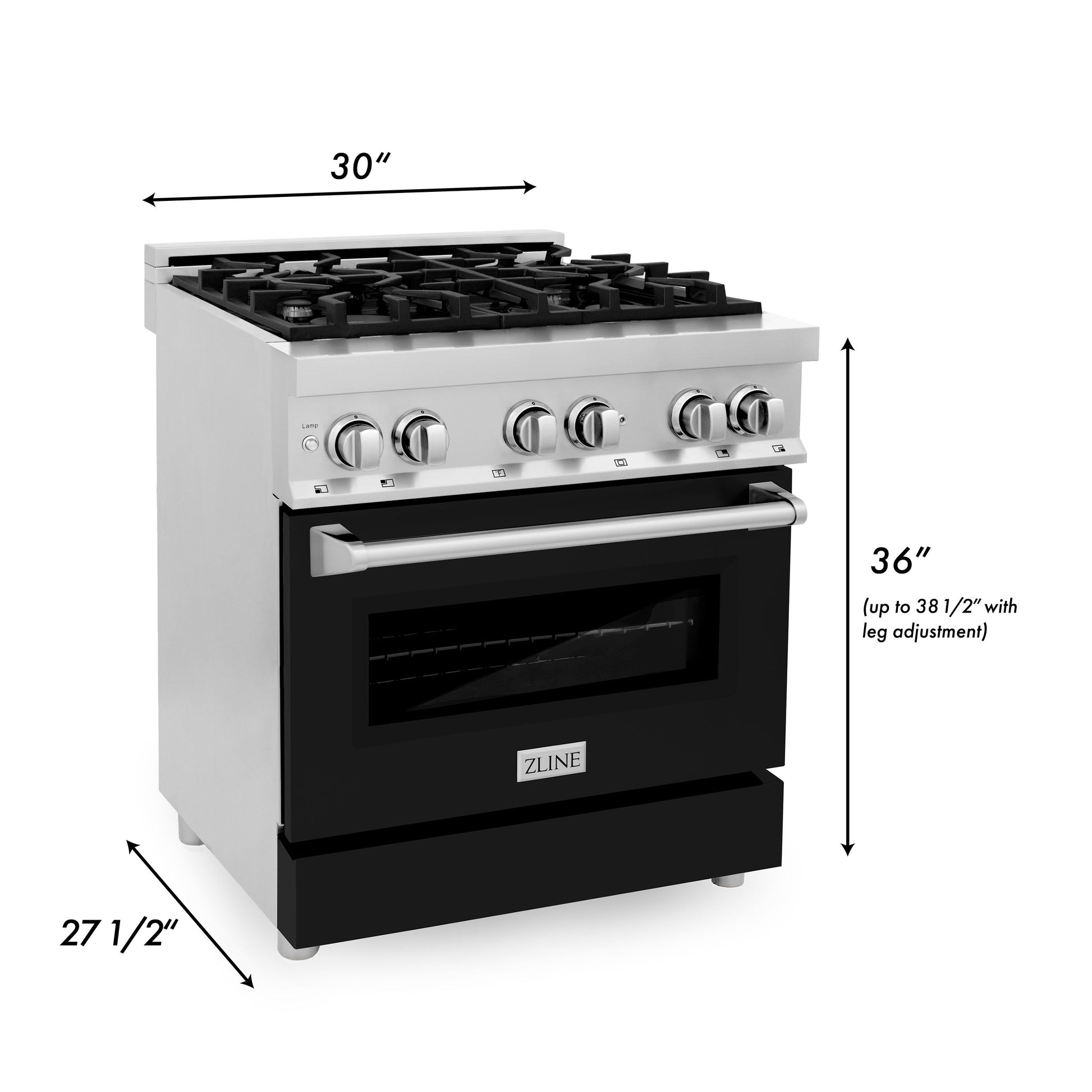 ZLINE 30" 2-Appliance Kitchen Package with Stainless Steel Dual Fuel Range with Matte Black Door & Convertible Vent Range Hood