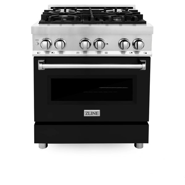 ZLINE 30" Dual Fuel Range - Stainless Steel with Black Matte Door, Gas Stove, and Electric Oven