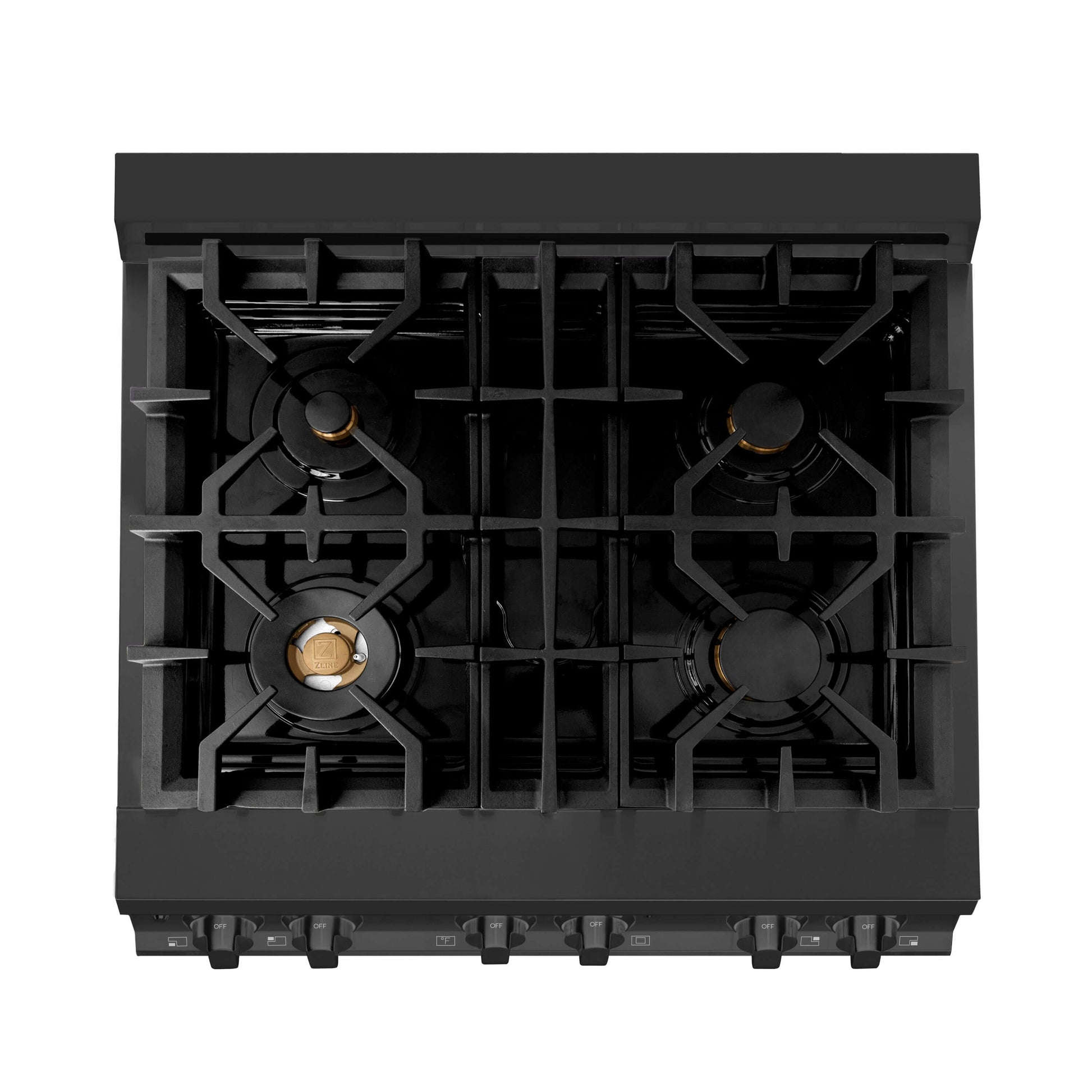 ZLINE 30" Dual Fuel Range with Gas Stove and Electric Oven - Black Stainless Steel with Brass Burners