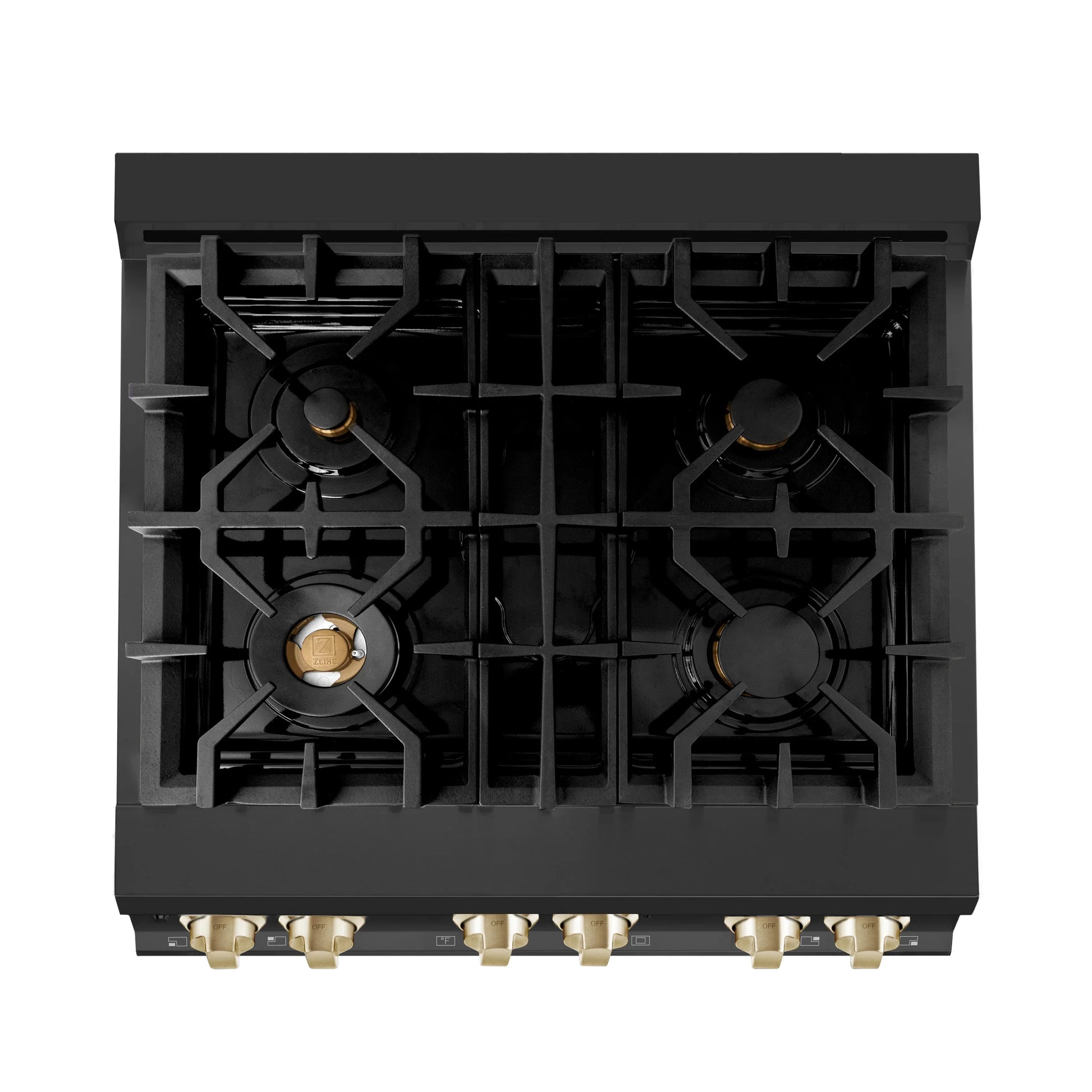 ZLINE Autograph Edition 30" Dual Fuel Range with Gas Stove and Electric Oven - Black Stainless Steel, Gold Accents