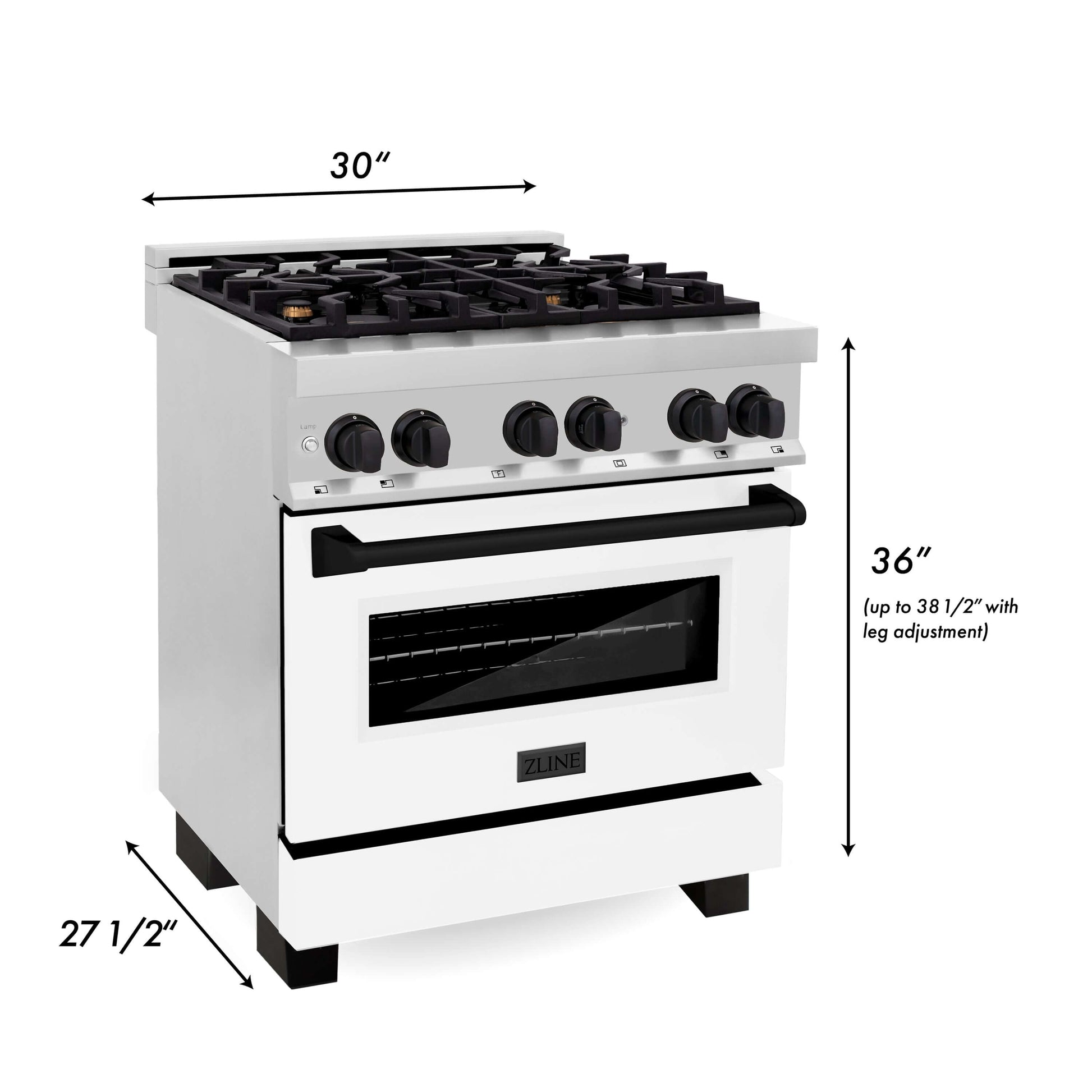 ZLINE 3-Appliance 30" Autograph Edition Kitchen Package with Stainless Steel Dual Fuel Range with White Matte Door, Range Hood, and Dishwasher with Matte Black Accents
