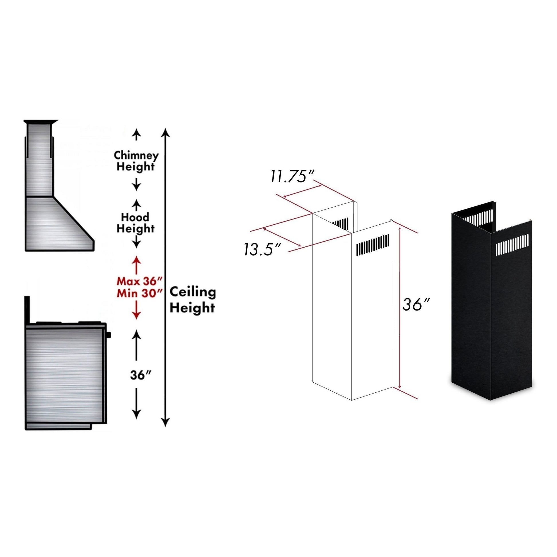 ZLINE 1-36 in. Chimney Extension for 9 ft. to 10 ft. Ceilings