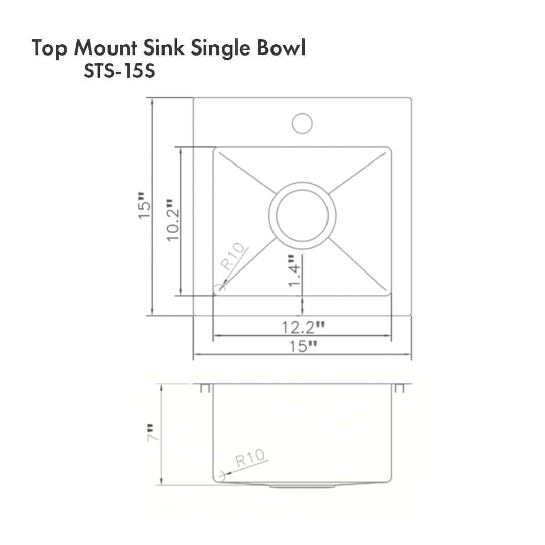 ZLINE 15" Donner Topmount Single Bowl - Bar Kitchen Sink