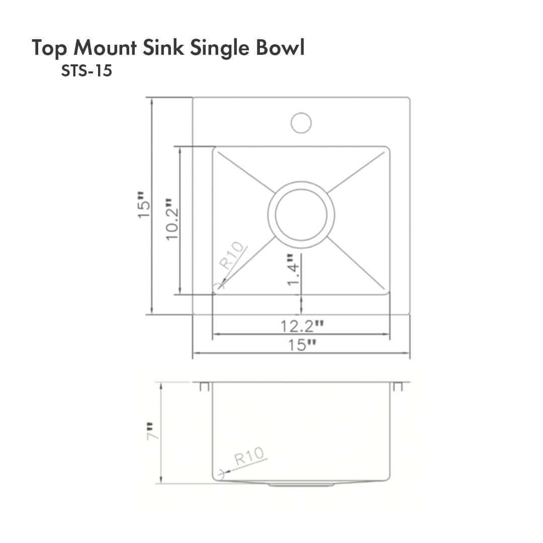 ZLINE 15" Donner Topmount Single Bowl - Bar Kitchen Sink