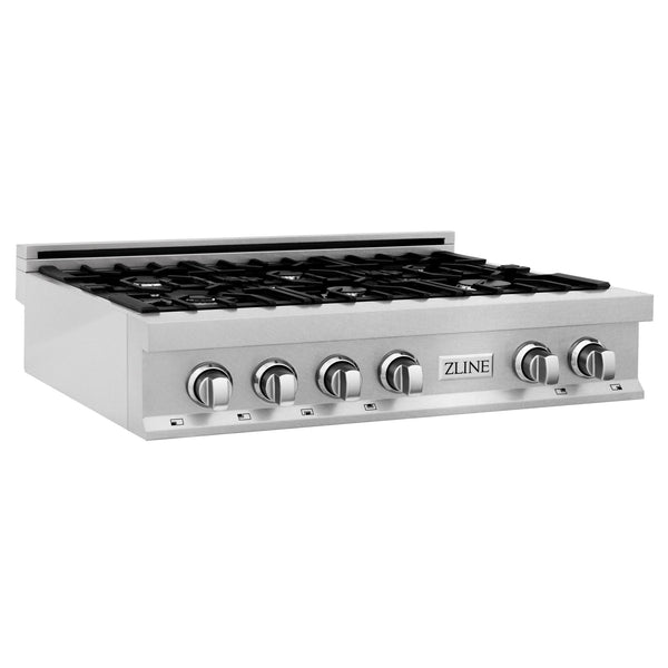 ZLINE 36" Porcelain Rangetop in DuraSnow Stainless Steel - 6 Gas Burners, Available with Brass Burners