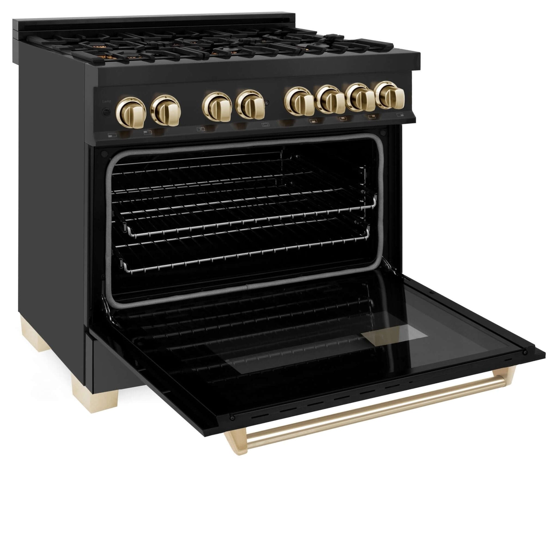 ZLINE Autograph Edition 36" Dual Fuel Range with Gas Stove and Electric Oven - Black Stainless Steel with Accents